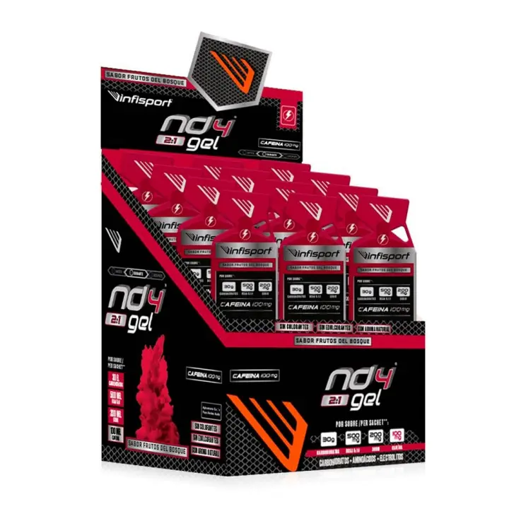 Infisport - ND4 Gel 2:1 con cafeína 18 x 39 g - Gel energético semilíquido -  Sabor: Frutos del bosque - 1