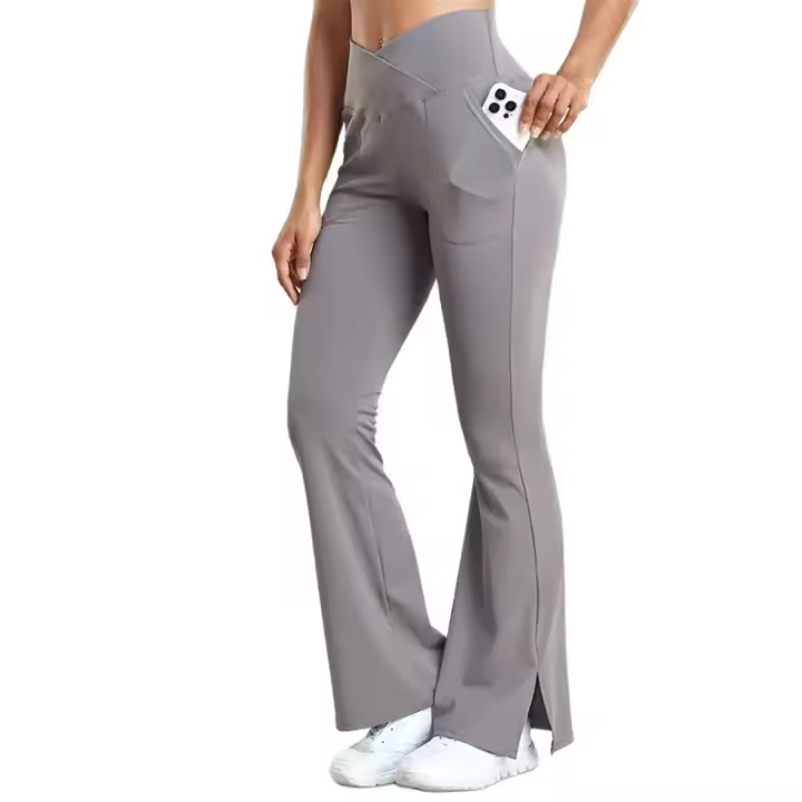 Pantalones De Yoga Para Mujer Con Bolsillos Y Cinturón Crossover Tallas Verdaderas Levantamiento De Glúteos Tights Con Abertura Pierna Activewear De Polyester Y Spandex - 1