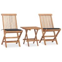 vidaXL Set comedor de jardín plegable 3 piezas madera de teca cojines en color Estampados cuadros grises/Antracita/Azul real y más | acolchados duraderos para sofás de jardín terraza exterior - details 1