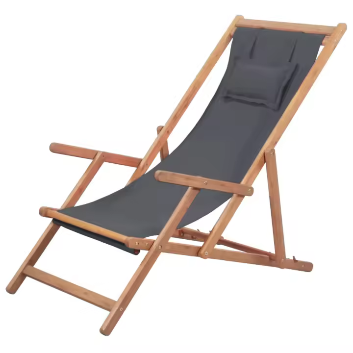 Silla de Playa plegable de Tela y Estructura de Madera Gris - 1