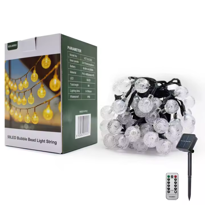 Luces Solares LED de Exterior, Forma de Burbuja, 50 LEDs Cálidas, 9M, 8 Modos - 1
