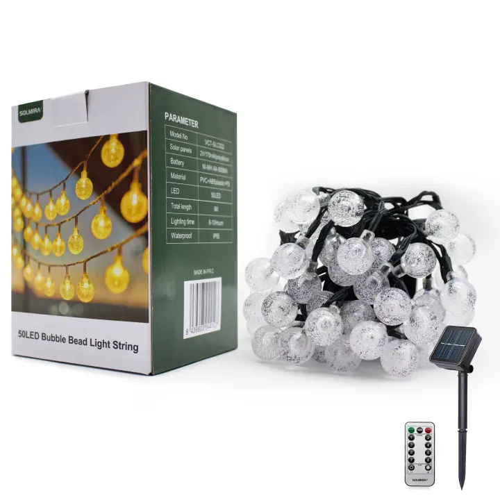 Luces Solares LED de Exterior, Forma de Burbuja, 50 LEDs Cálidas, 9M, 8 Modos - 1