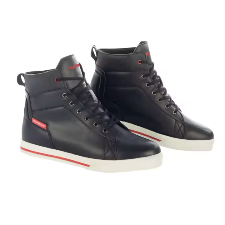 botas moto piel bering indy impermables negras suela blanca rojo - 1