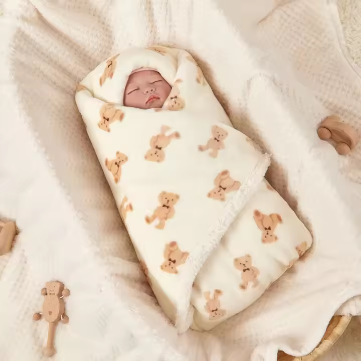 Manta Para Bebé Recién Nacido Invierno Doble Capa Gruesa Suave Manta De Envolver Para Cuna Y Carrito De Compras Estilo Dibujos Animados - 1