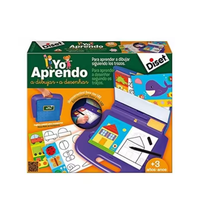 Diset Pupitre para Aprender a Dibujar con Sistema de Láminas Autocorrectivo y Luz - 20 Láminas Borrables Ilustradas y Rotulador Esponja para Borrar - 1