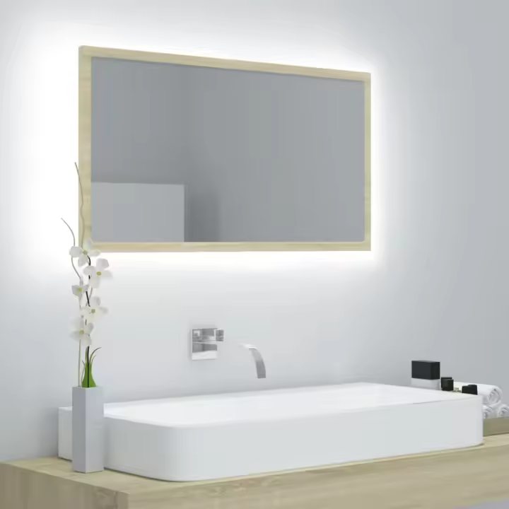 vidaXL Espejo de baño acrílico color roble Sonoma 80x8,5x37 cm - 1
