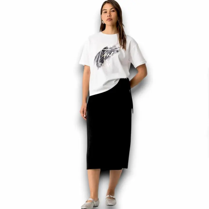Falda Greeny Negra Tiffosi - Midi Talle Alto con Aberturas - 1