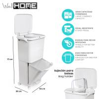Papelera de reciclaje de clasificación selectiva con pedal, ruedas y asa de doble compartimentos de 38L (24L + 14L) o 42L (24L + 4L + 14L) - details 1
