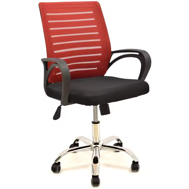 Sillón de oficina SUNSET, negro, gas, basculante, malla roja, tejido negro - 1