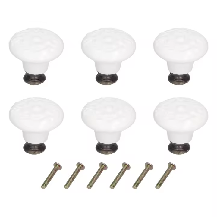 6 pomos redondos de cerámica para armario, exquisito tirador de un solo agujero para puerta de cajón y armario, color blanco - 1