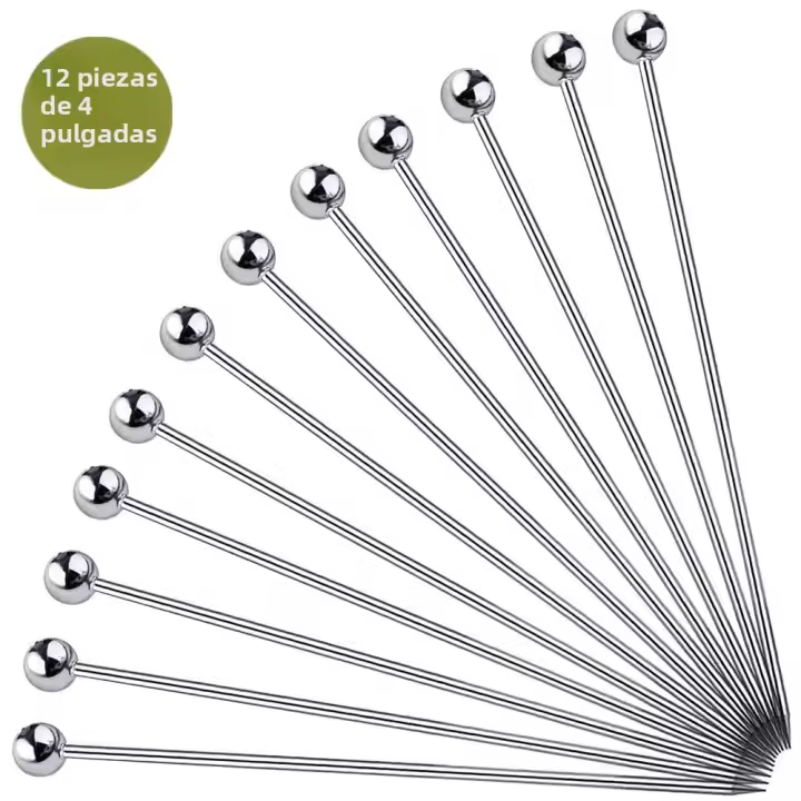 12Pcs Palillos De Cocktail De Acero Inoxidable Herramientas De Barra Para Decoración Y Mezcla De Bebidas Reutilizables - 1