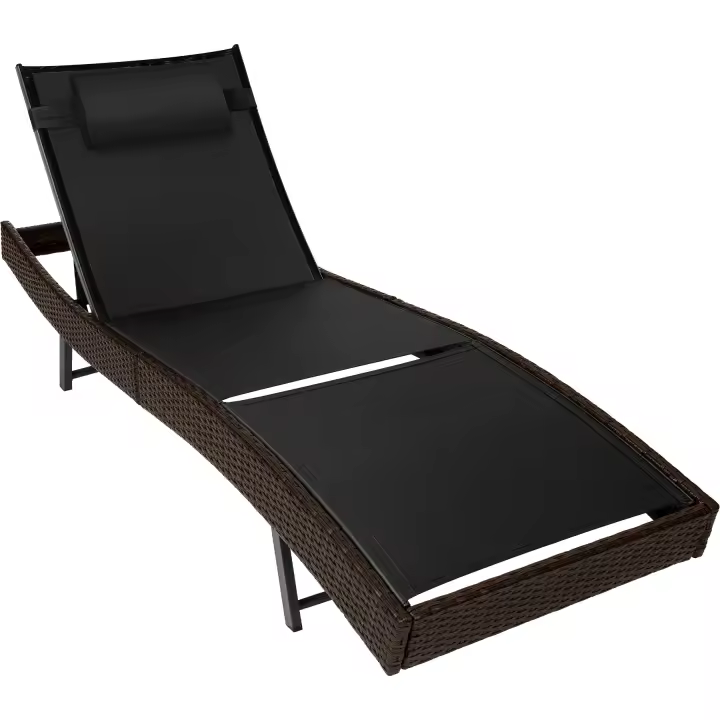 Tectake - Tumbona de ratán Moana | Moderna tumbona con respaldo ajustable en seis posiciones | Superficie de la tumbona de malla transpirable | Fino trenzado de ratán sintético con protección UVA - 1