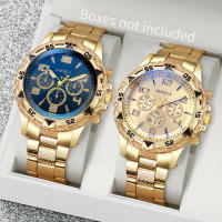 Reloj De Negocios Para Hombre 2pcs/set Moda Dial Arábigo Banda De Acero Reloj De Cuarzo Sin Caja Material De Correa De Aleación Resistente Al Agua - details 0