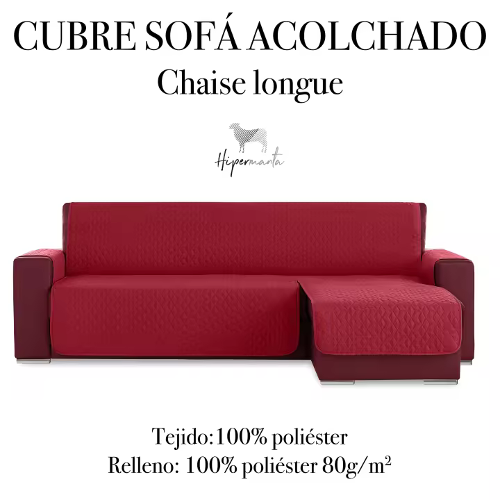 HIPERMANTA. Cubre chaise longue ACOLCHADO brazo derecho (VISTO DE FRENTE). Modelo PARIS. Disponible en varios colores. Pet friendly. - 1