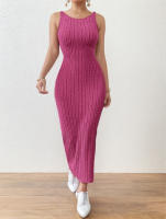 Vestido De Verano Sin Mangas Con Tirantes De Medio Tamaño Cuello Redondo Espalda Descubierta Tejido Ajustado De Pierna Un Solo Pasado Para Mujer - details 6