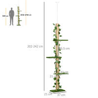 PawHut Árbol para Gatos del Suelo al Techo 37x21x202-242 cm Torre para Gatos con Altura Ajustable 4 Plataformas de Césped Artificial Hojas Artificiales y Poste de Yute Verde - details 3