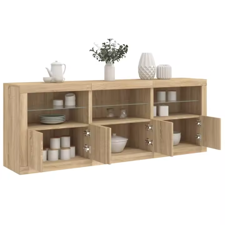 vidaXL Aparador con luces LED roble Sonoma 181,5x37x67 cm - 1