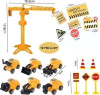 18 piezas de adornos para tartas de construcción, vehículos, juego de decoración para tartas, excavadora, grúa torre, decoración para cupcakes, señales de tráfico y carretera, decoración para fiesta de feliz cumpleaños - details 0