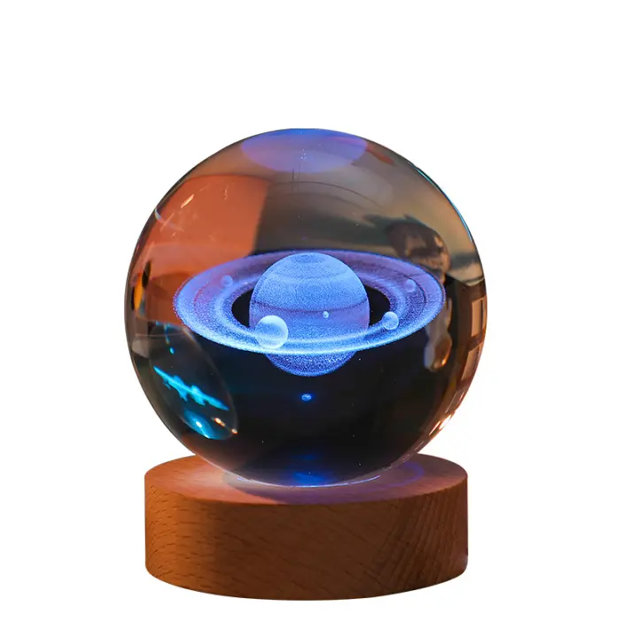 Lámpara De Cristal 3D Luz Galáctica Brillante Nocturna De Planeta Decoración Para El Hogar Regalo De Navidad Luz De Noche Para El Lado Del Cama - 1