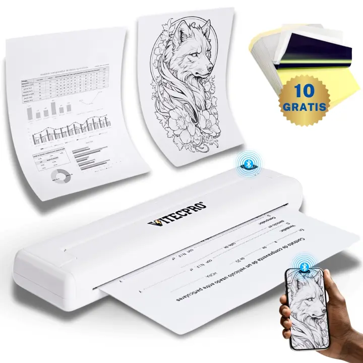 Vitecpro® Impresora térmica A4, Impresora sin tinta, Impresora Tattoo,  Impresora portátil de viaje, Impresora tatuaje, Mini impresora térmica A4, Impresora inalámbrica - 1
