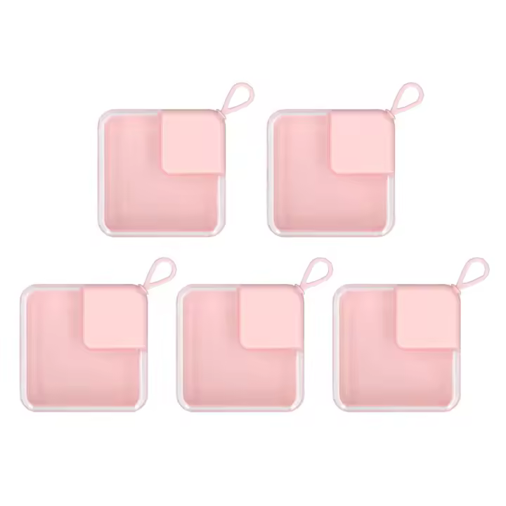 Traje de viaje para borlas de maquillaje, 5 unidades, transparente, color rosa - 1