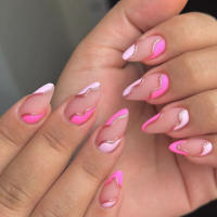 24PCS Uñas Postizas De Alergias Almendradas Con Rayas Blancas Y Línea Plateada Brillante Estilo Francés Para Mujeres Moda Uñas De Fiesta - details 9