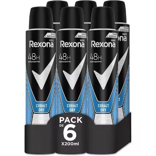 Rexona Men Cobalt Dry Desodorante para hombre en Spray - Pack AHORRO de 6 x 200ml - 1