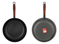 Juego de 3 Sartenes Cocina Llanas Acero de Carbono Inducción | Revestimiento Antiadherente | Calentamiento Rápido y Uniforme | Libre de PFOA | Mango silicona Estilo Madera Soft-Touch  | Modelos y Tamaños a Elegir Ø20/24/26/28/30 CM - Happy Friends - details 1