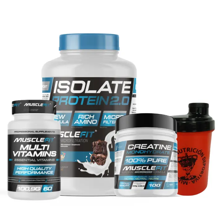 Pack ISOLATE 2kg + Creatina 300g + Multivitaminas 60 cáps + Shaker - MuscleFit│Avance Muscular - 1