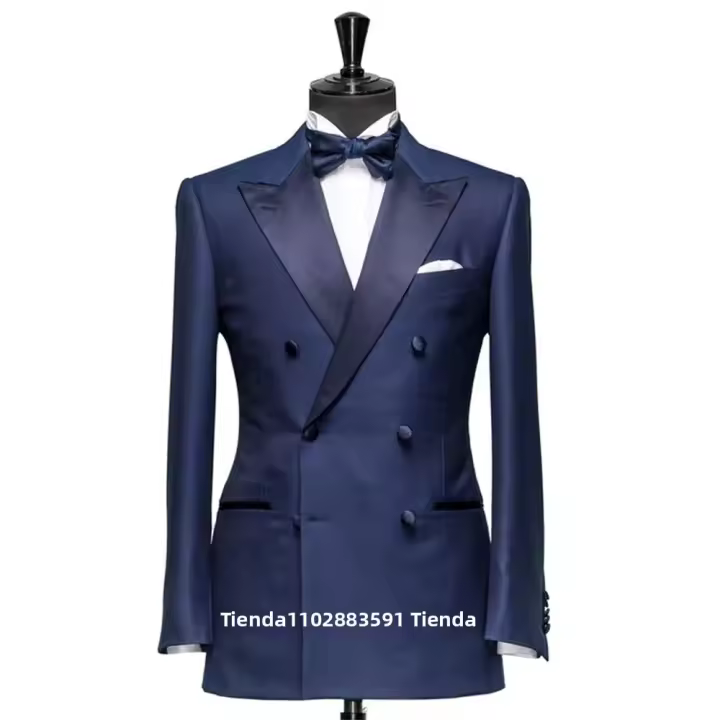 Traje De Novio Clásico Azul Navy 2024 Para Bodas Y Fiestas Casuales Cierre Doble Slim Fit Chaqueta De Chaqueta De Soltero Un Pieza - 1