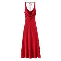 Vestido Rojo Elegante Sin Mangas Para Mujer TRAF 2025 Con Cuello En V Y Detalle De Cuerda En La Espalda Silueta Larga Fluidez - details 2