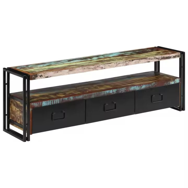 Mueble de TV madera maciza reciclada 120x30x40 cm - 1