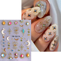 Pegatinas De Uñas 5D Estilo Bohemio Con Estrella Flor Y Diamantes Adornos Para Manicura DIY Decoración De Uñas Con Patrón De Línea Solar - details 1