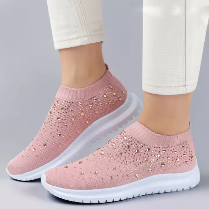 Crystal Breathable Mesh Sneaker Shoes for Women Comfortable Soft Bottom Flats Plus Size 43 Non Slip Casual Shoes Woman - 1