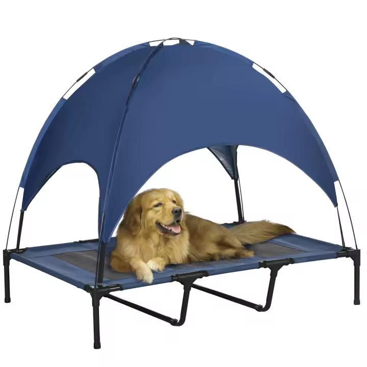 PawHut Cama elevada para perros con dosel, cama para mascotas, tumbona para perros con techo, transpirable, tela de tafetán para acampar,122 x 92 x 108 cm - 1