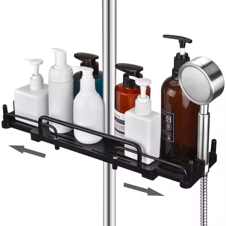 Estante de Ducha telescópico sin perforación de 32 a 48 cm, Colgante para baño, estante de almacenamiento para Barra de Ducha de 18 a 25 mm (Negro) - 1