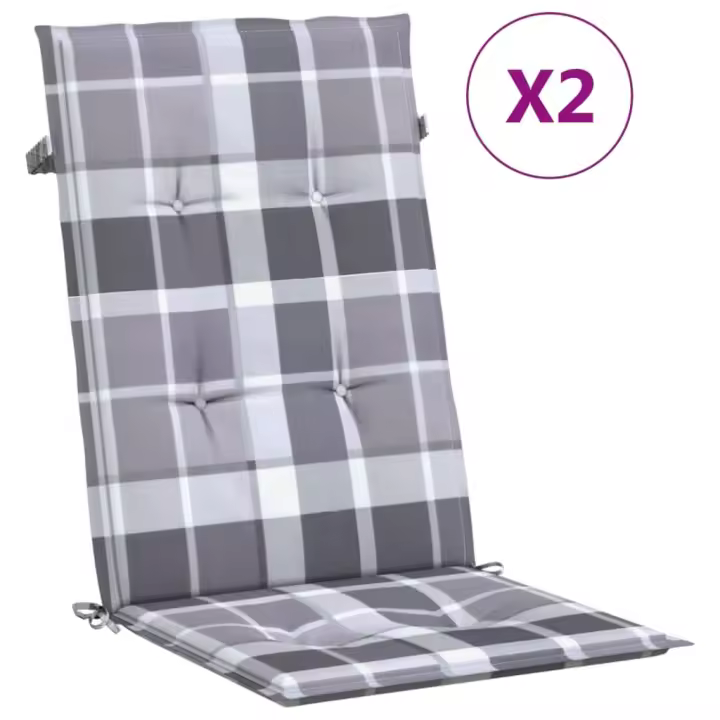 Cojín Silla Jardín respaldo alto 2 UDS Cuadros gris 120x50x3 cm - 1