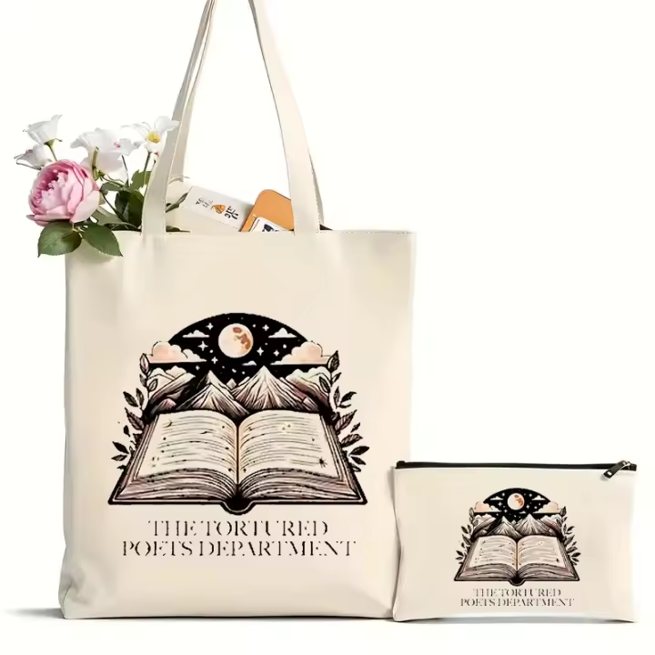 Bolso De Hombro De Lona Gráfico 2Pcs 'The Tortured Poets Department Est 2024' Para Fans De La Música Regalo Para Conciertos Del Tour the Eras - 1