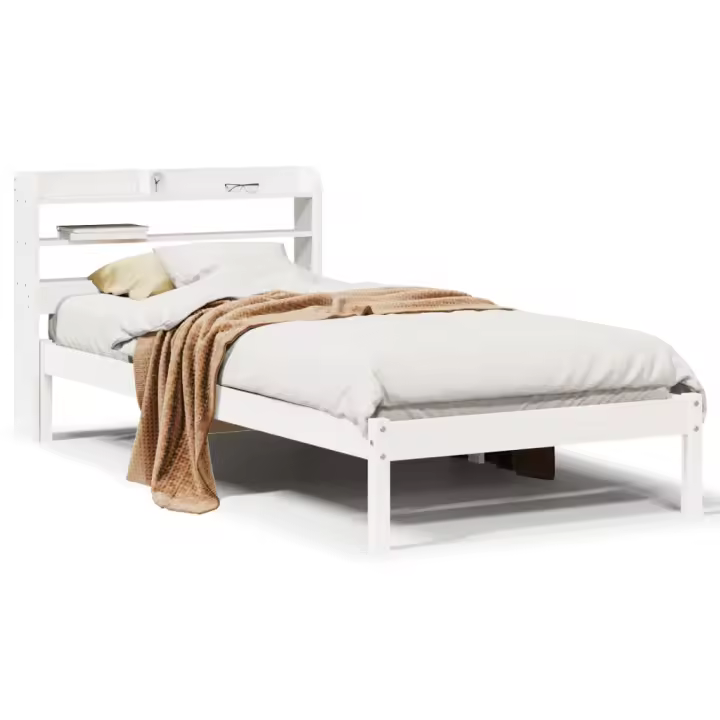 Estructura de cama sin colchón madera maciza blanca 75x190 cm - 1