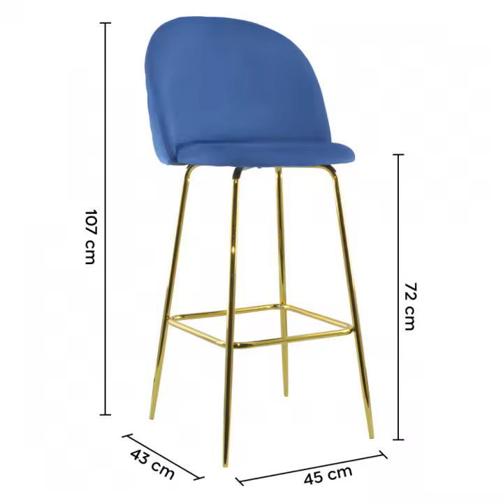 Mediawavestore Taburete GRETA Terciopelo Estructura Oro Alto Respaldo y Reposapiés Elegante - 1