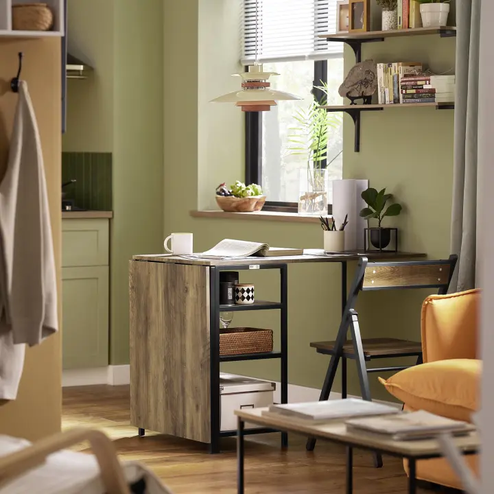 SoBuy FWT62-N Mesa Plegable de Almacenaje con 3 Estantes para Comedor Salón Mesa Auxiliar Escritorio Madera Ahorra Espacio ES - 1