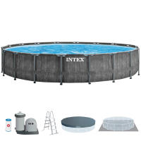 INTEX - Piscina desmontable redonda Greywood de hasta 5 metros cm de diámetro, incluye depuradora, tapiz, cobertor y escalera, color gris efecto madera, resistente y duradera, +6 años, 45-60 min, piscinas desmontables grandes, piscinas familiares, premium - details 1