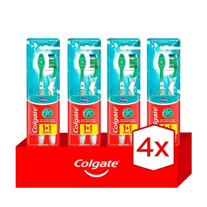 Pack 4 unidades. Cepillo de dientes blanqueador Colgate MaxWhite medio, 2uds - 1