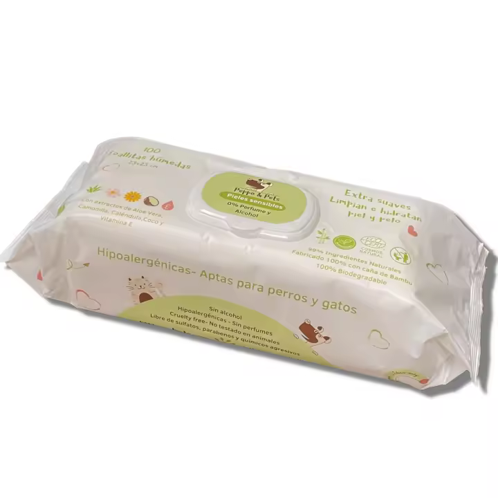 Peppo and Pets - Toallitas húmedas limpiadoras para Perros y Gatos- Hipoalergénicas-Sin Perfume- 99% Ingredientes Naturales- Compostables- Sin Alcohol - 1
