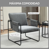 HOMCOM Butaca de Salón Sillón de Salón con Reposabrazos Bolsillos Laterales y Marco de Acero Butaca para Dormitorio Sala de Estar Carga 120 kg Gris - details 3