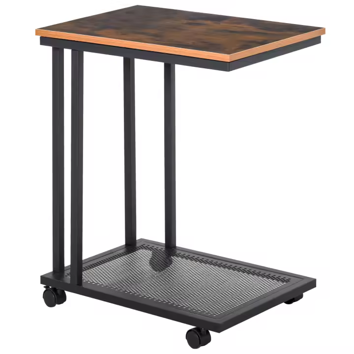 HOMCOM Mesa Lateral Mesa Auxiliar con Ruedas para Sofá Salón Dormitorio Estilo Industrial Retro Mesa Café Ordenador Metal y Madera 51x36x65 cm - 1