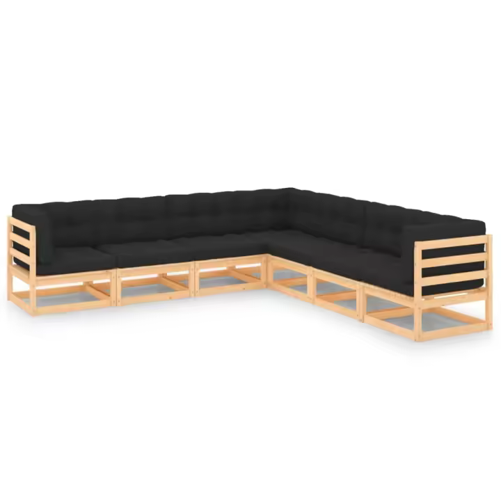 vidaXL Juego de muebles de jardín 7 pzas y cojines madera maciza pino - 1