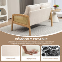 HOMCOM Sofá de 2 Plazas Tapizado en Chenilla Sofá de Salón con 2 Almohadas Lavables y Reposabrazos de Ratán Sintético Sofá Pequeño Carga 240 kg 123x75x88 cm Beige - details 3