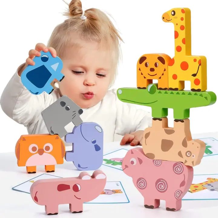 Juguetes para niños de 2, 3 y 4 años, regalos para niños y niñas, bloques de construcción de madera, juguetes apilables de animales, juguetes Montessori para niños de 1, 2 y 3 años, regalos de cumpleaños y Navidad - 1