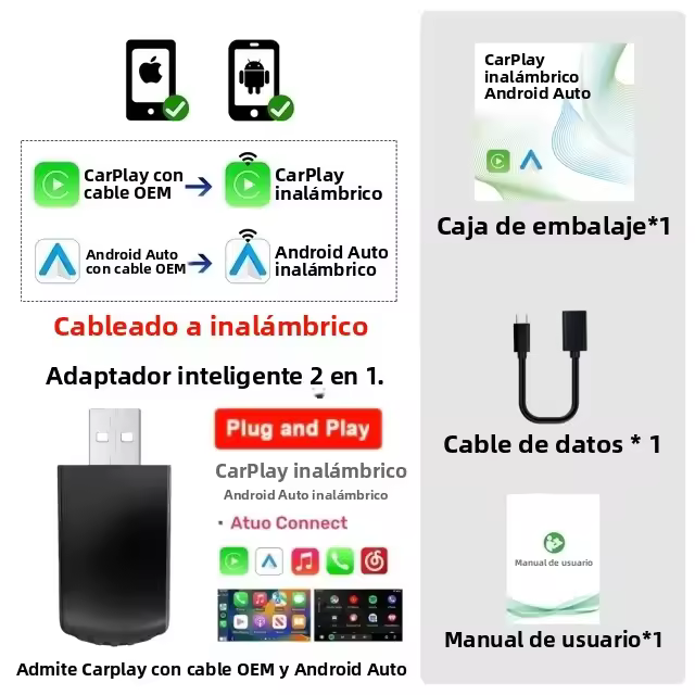 Adaptador Mini Carplay Wireless 2 En 1 Con Conexión Rápida WiFi Para Android Auto USB/Type C Plug And Play Sin Configuración Necesaria - 1
